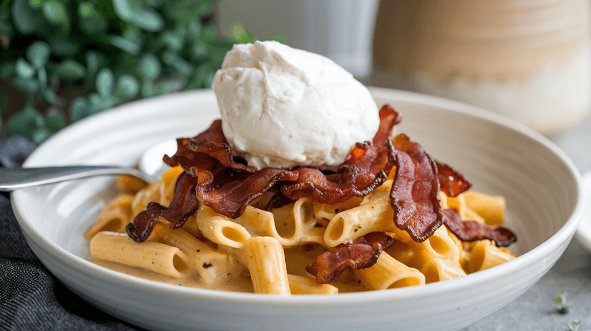 Pâtes à la crème de butternut, lardons et burrata