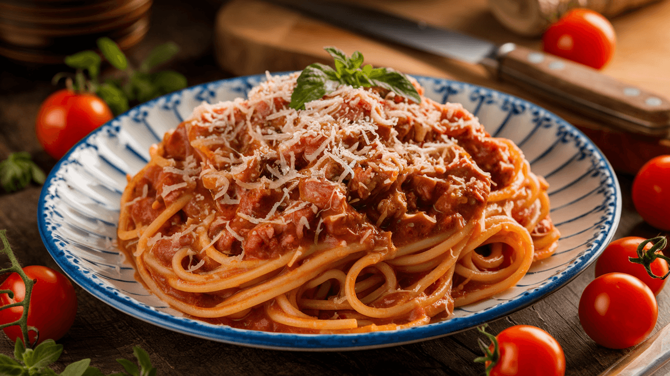 Spaghettis bolognaise aux tomates cerises du potager
