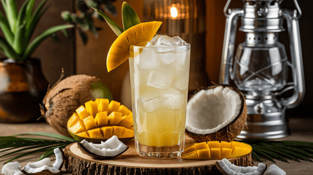 Cocktail tropical rafraîchissant à la mangue et à la noix de coco