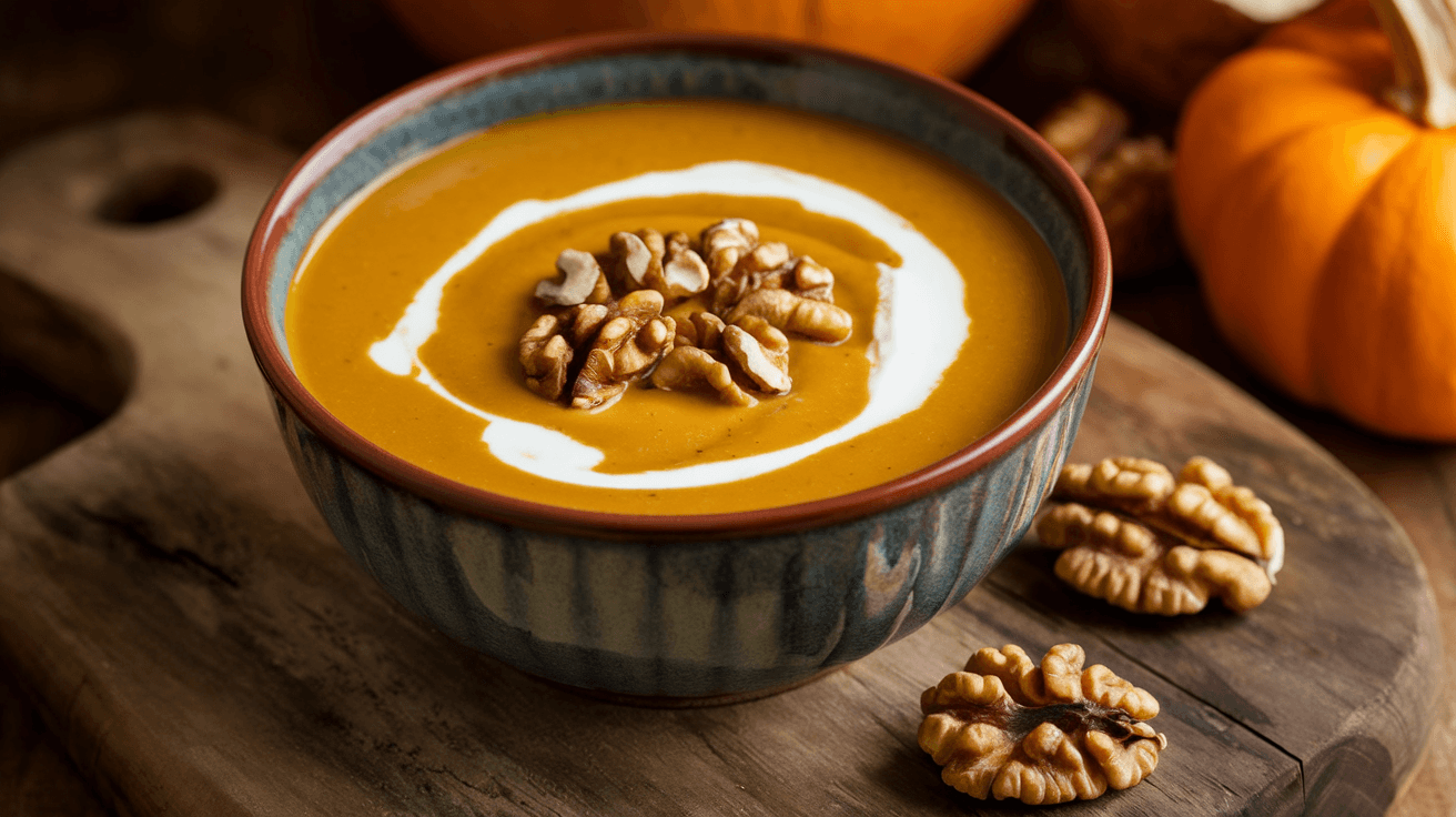 Velouté de potiron aux éclats de châtaignes