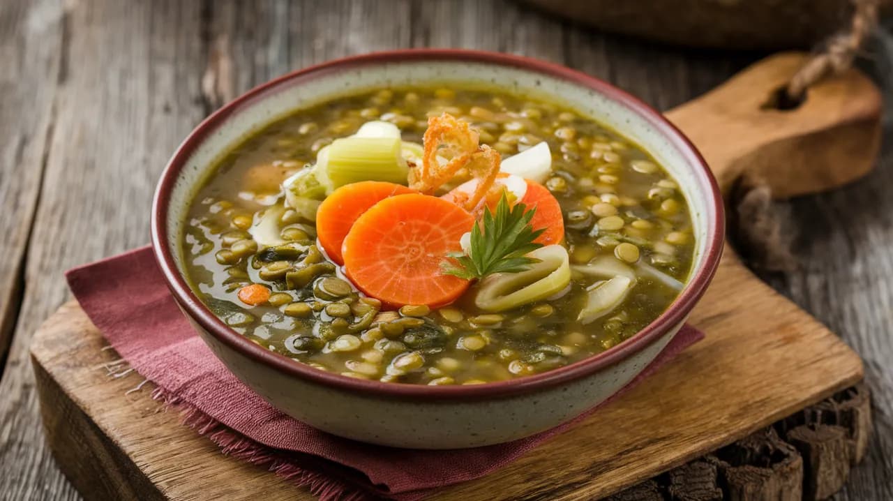 Soupe de lentilles vertes aux légumes croquants