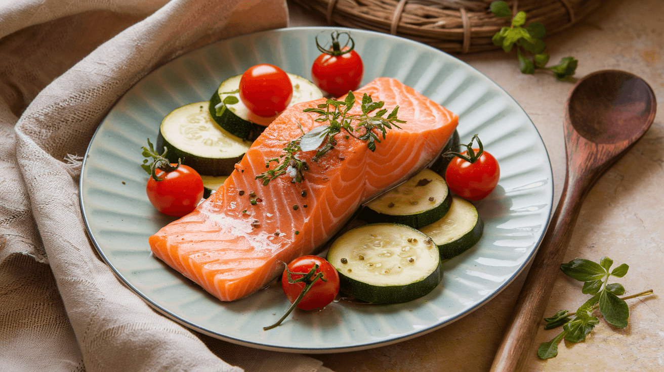 Poêlée de saumon aux courgettes et tomates cerises