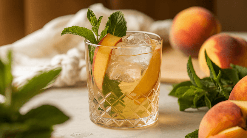 Recette de thé glacé à la pêche et à la menthe fraîche