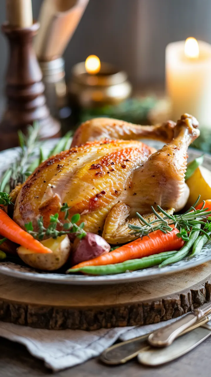 Poulet rôti aux légumes de saison et herbes fraîches