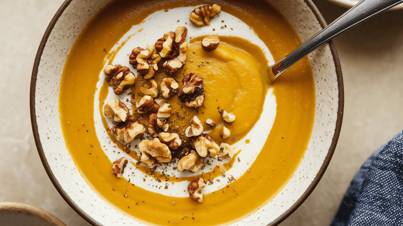 Velouté de potiron aux noisettes grillées