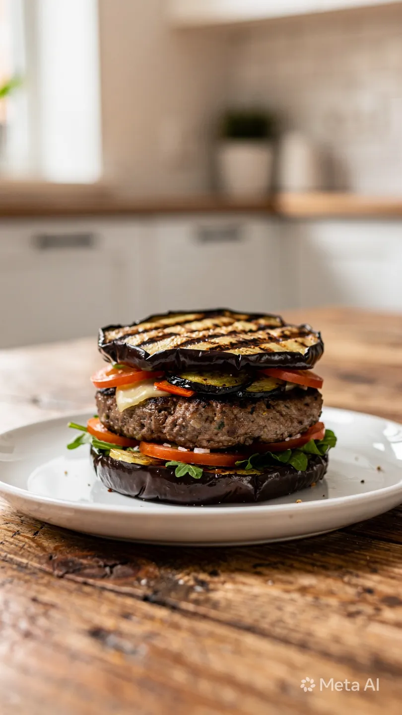 Burger Keto Bœuf et Aubergine Fondante au Cheddar