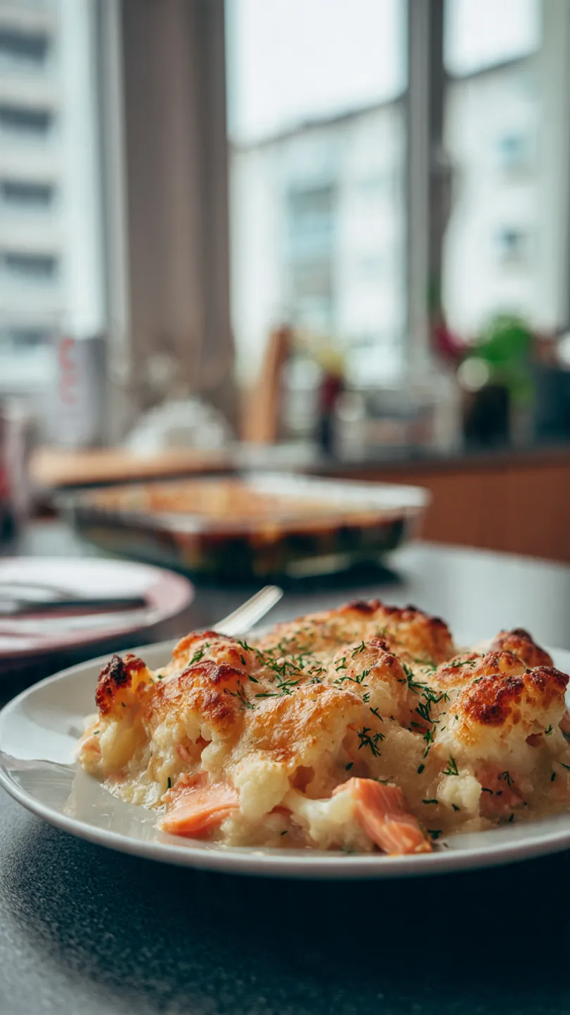 Gratin Céto de Chou-Fleur au Saumon Fumé Crémeux
