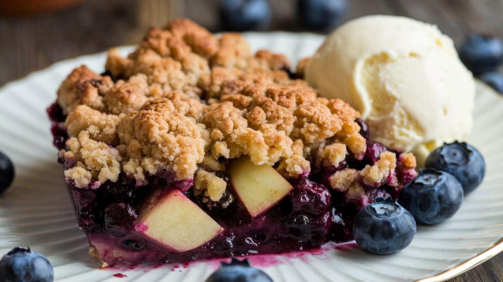 Crumble aux pommes et myrtilles